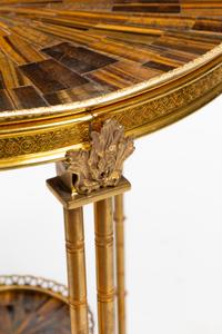 A Pair of Louis XVI Style Gilt Bronze and Tiger's Eye Tables in the Manner of Adam Weisweiler