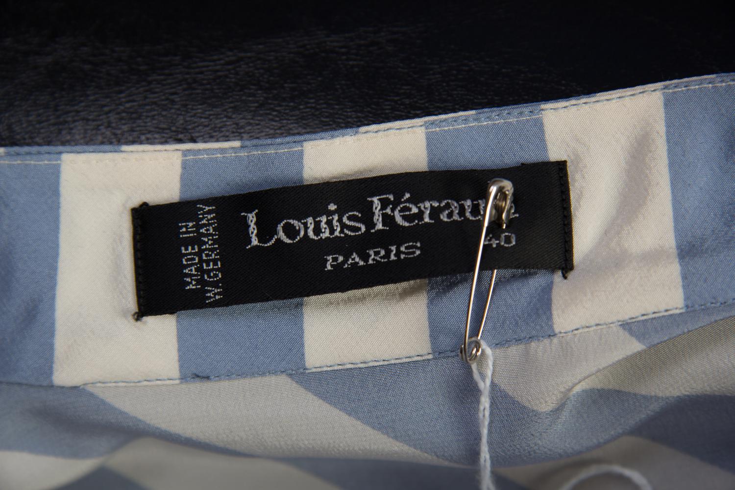 A Louis Feraud Ivory and Blue Silk Striped Blouse, Size 40.