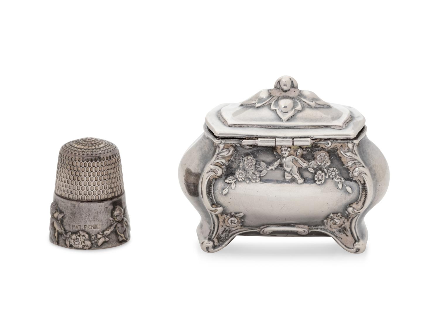 An American Silver Thimble and Thimble Case