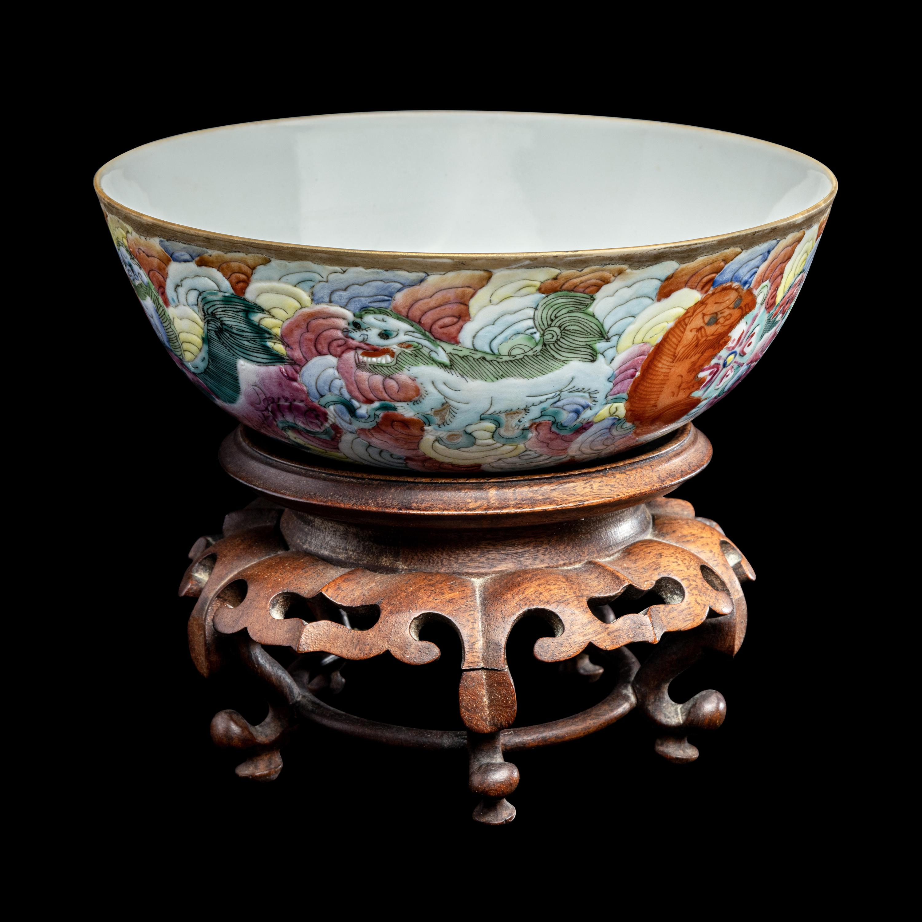 A Chinese Famille Rose Porcelain 'Fu Lion' Bowl, Tongzhi Period 清同治 粉彩戯獅圖碗