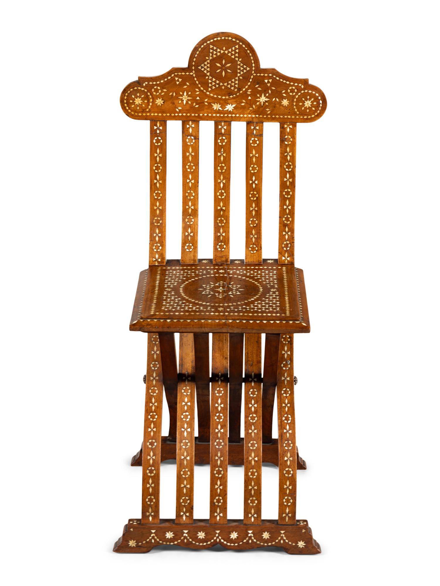 A North Italian Bone-Inlaid Folding Chair