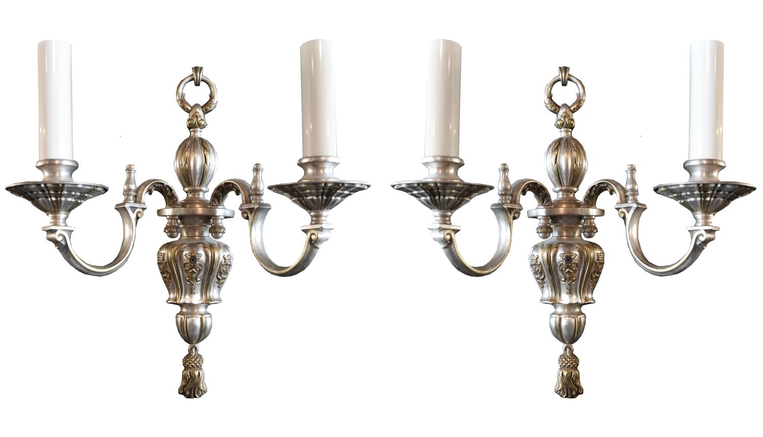 A Pair of American Silver Wash Sconces 12.75" W x 8.5" D x 16" H — United States, Circa 1920
