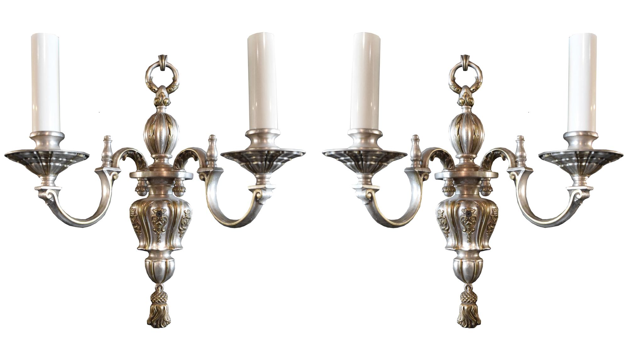 A Pair of American Silver Wash Sconces 12.75" W x 8.5" D x 16" H — United States, Circa 1920
