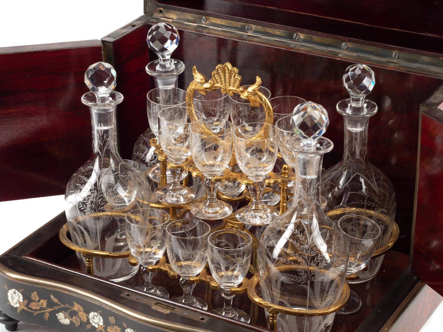 A French Burl Amboyna and Brass-Inlaid Cave à Liqueur