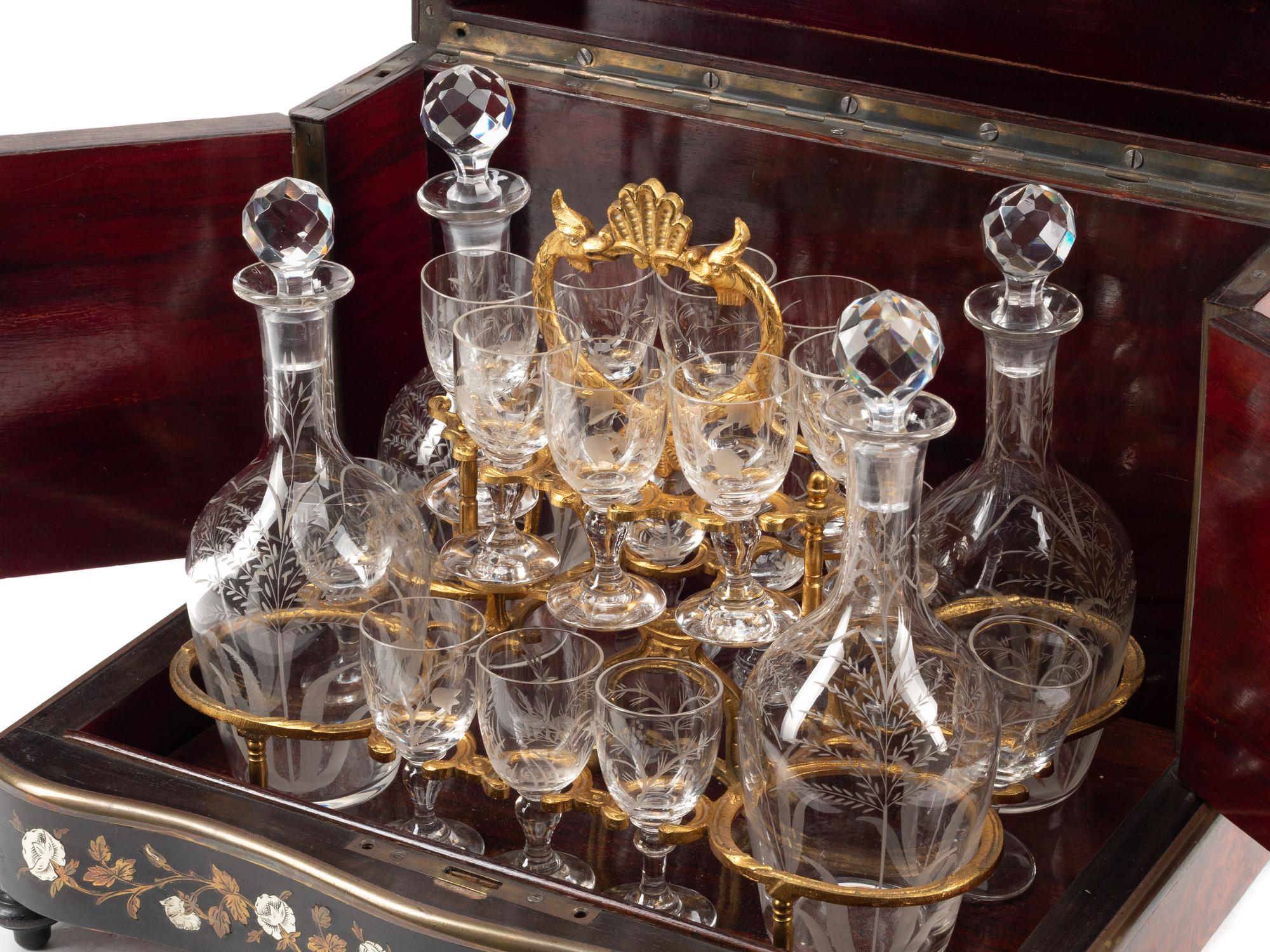 A French Burl Amboyna and Brass-Inlaid Cave à Liqueur