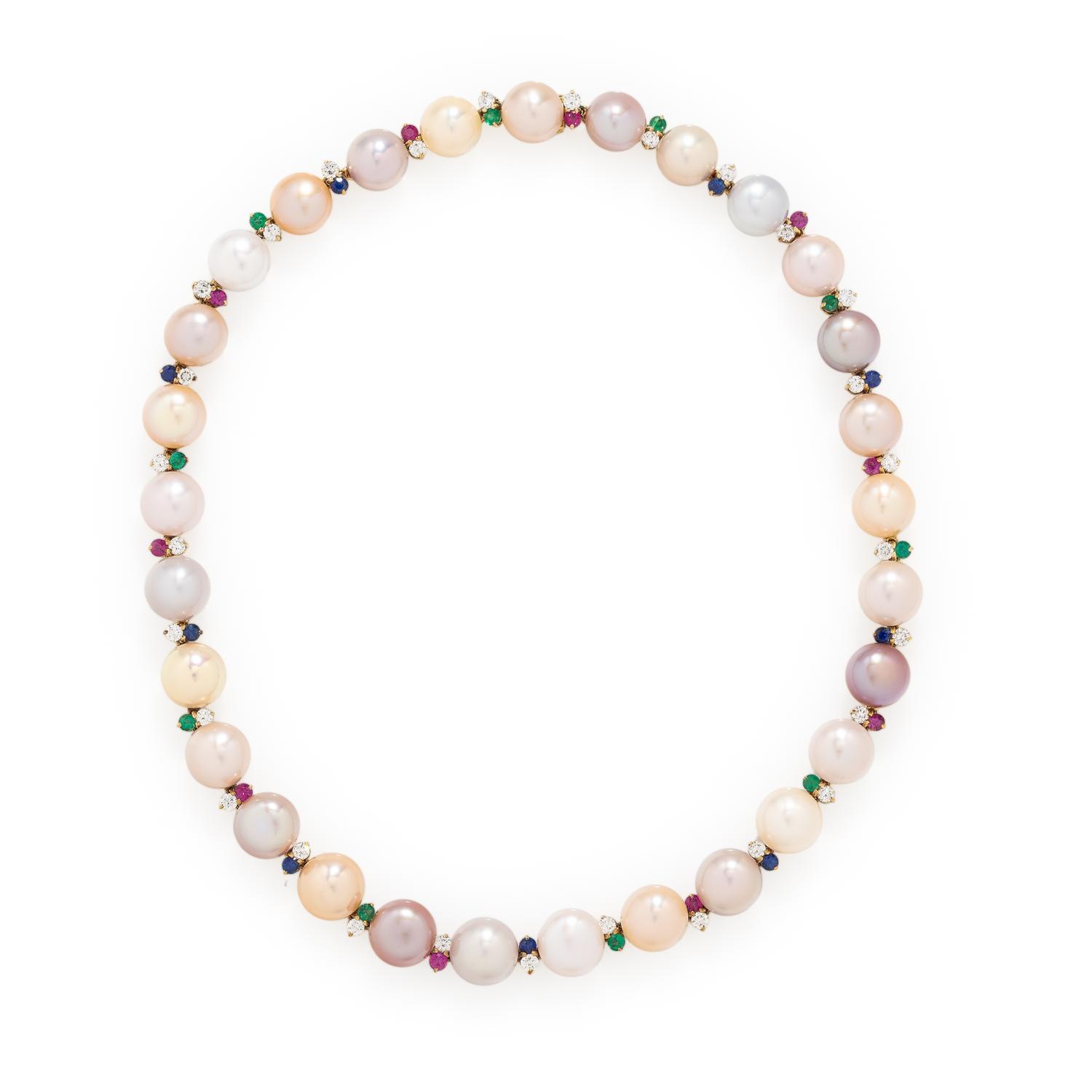 Multicolor Pearl and Multigem Necklace