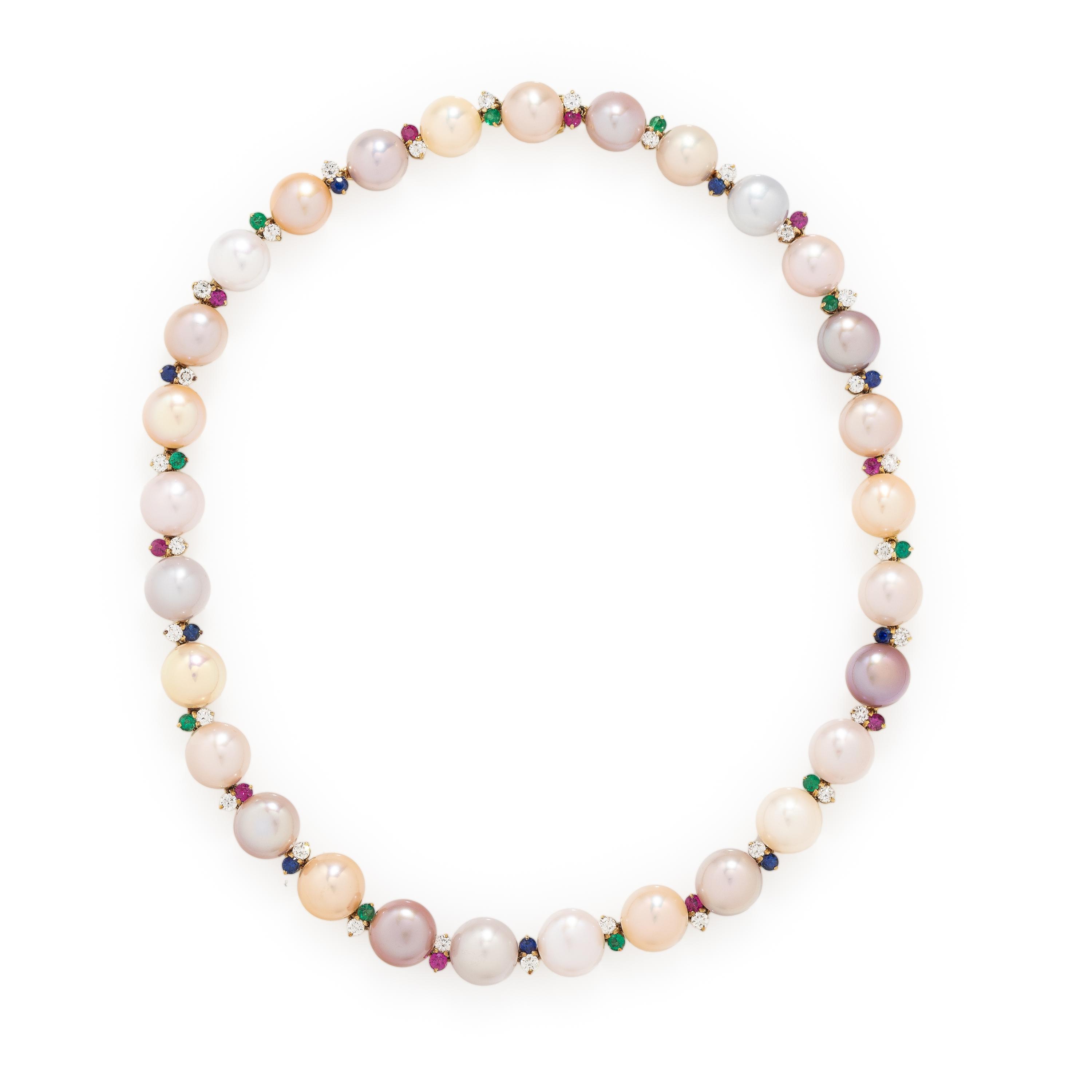 Multicolor Pearl and Multigem Necklace