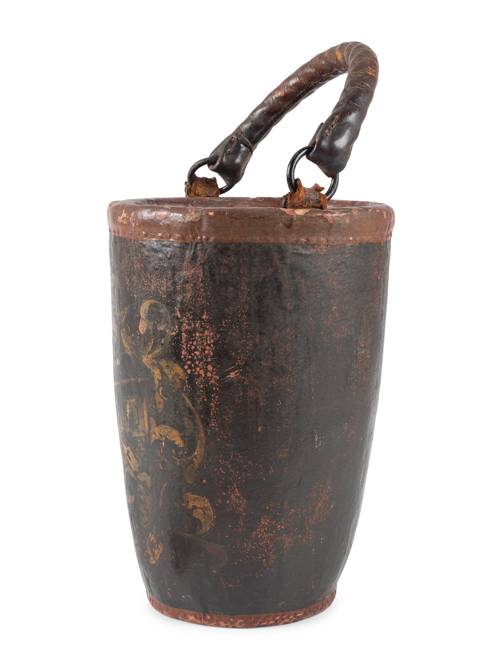 An English Polychrome Decorated Leather Fire Bucket