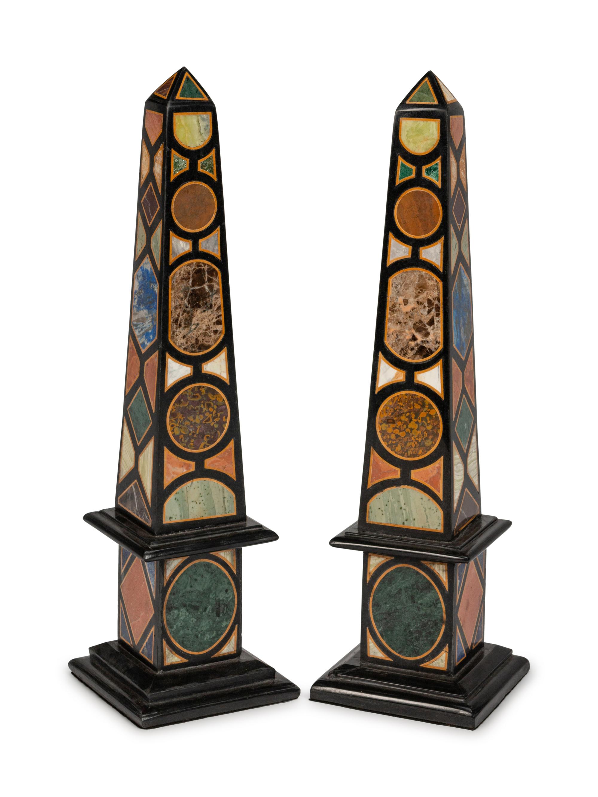 A Pair of Italian Specimen Marble Obelisks