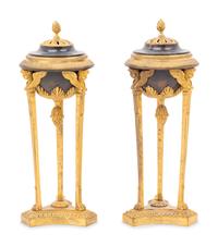 A Pair of Empire Style Gilt and Patinated Bronze Cassolettes