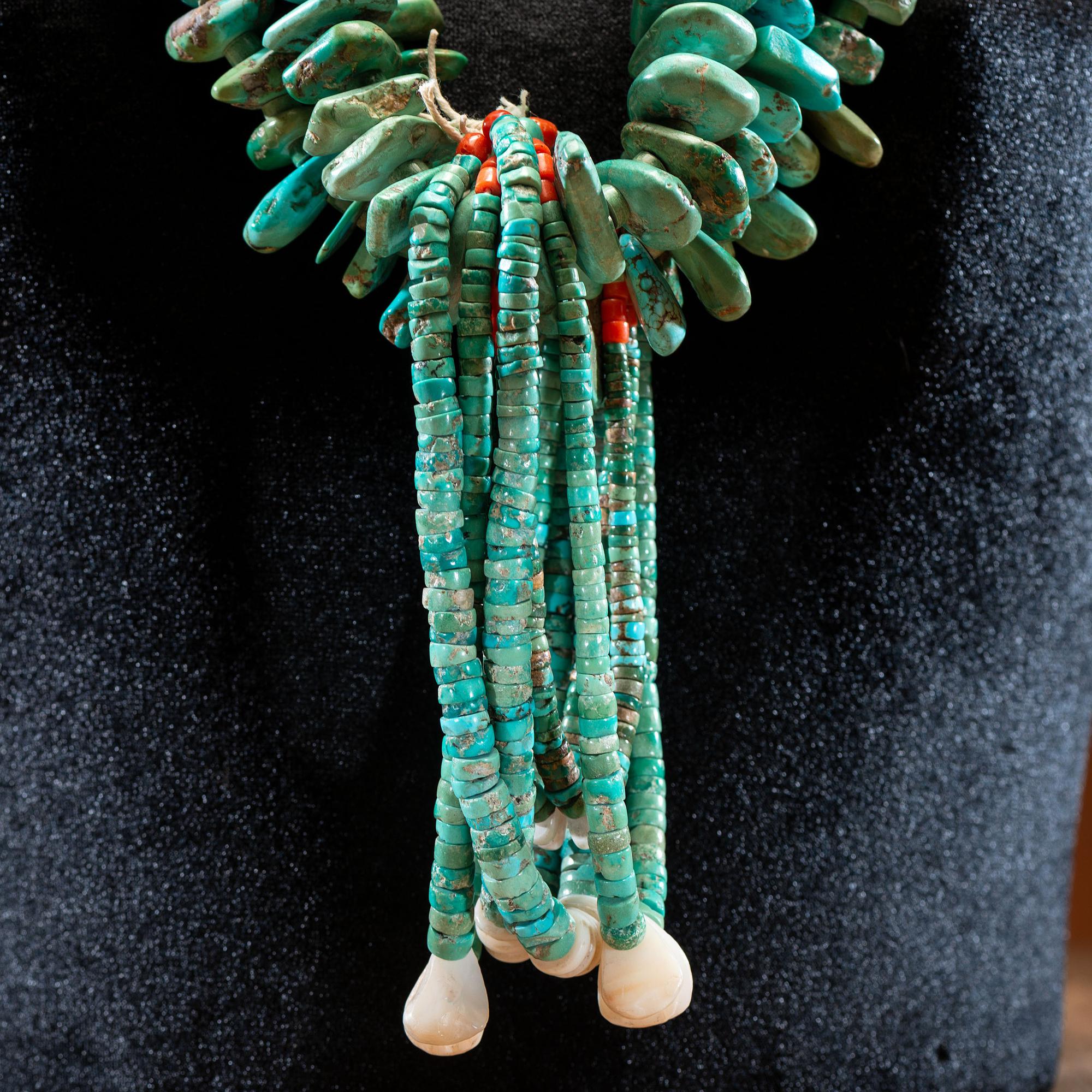 Pueblo Multi-Strand Turquoise Tab Necklace, with Joclas