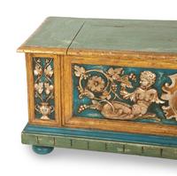 An Italian Parcel Gilt, Silvered and Polychrome Painted Cassone