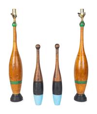 Two Pairs of Painted Wood Juggling Pins — 20TH CENTURY