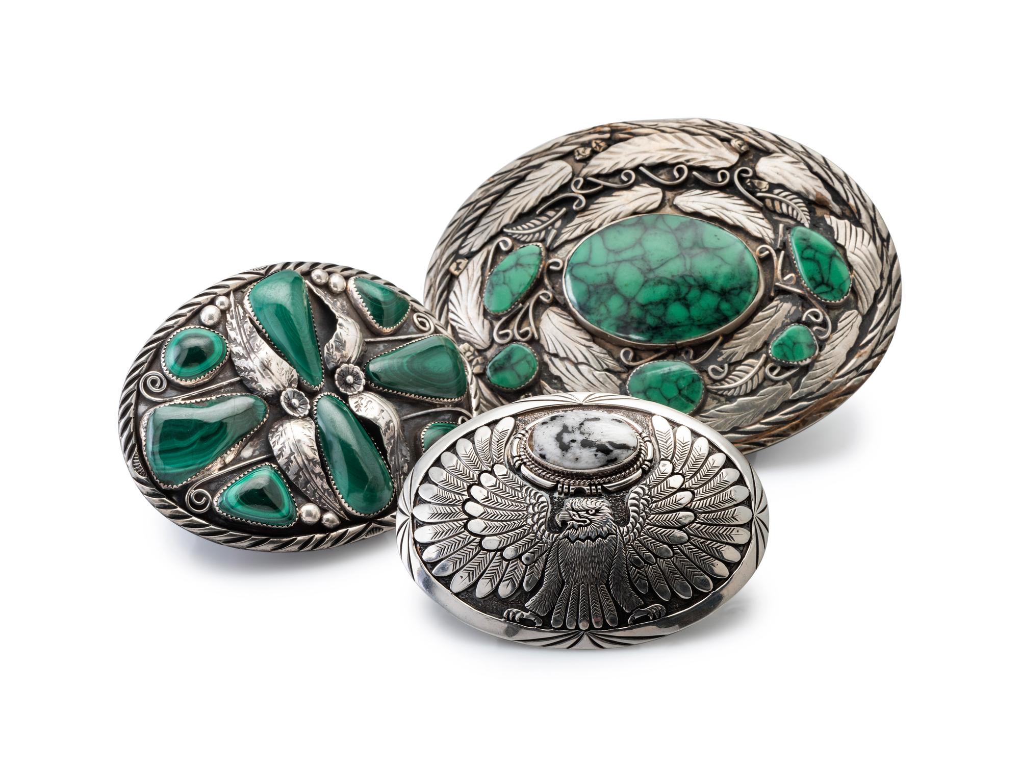Navajo Silver Belt Buckles, with Inlay