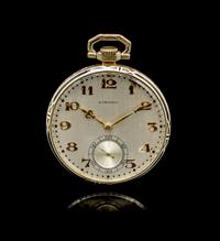 An Art Deco 14 Karat Yellow Gold and Polychrome Enamel Open Face Pocket Watch, Longines,
