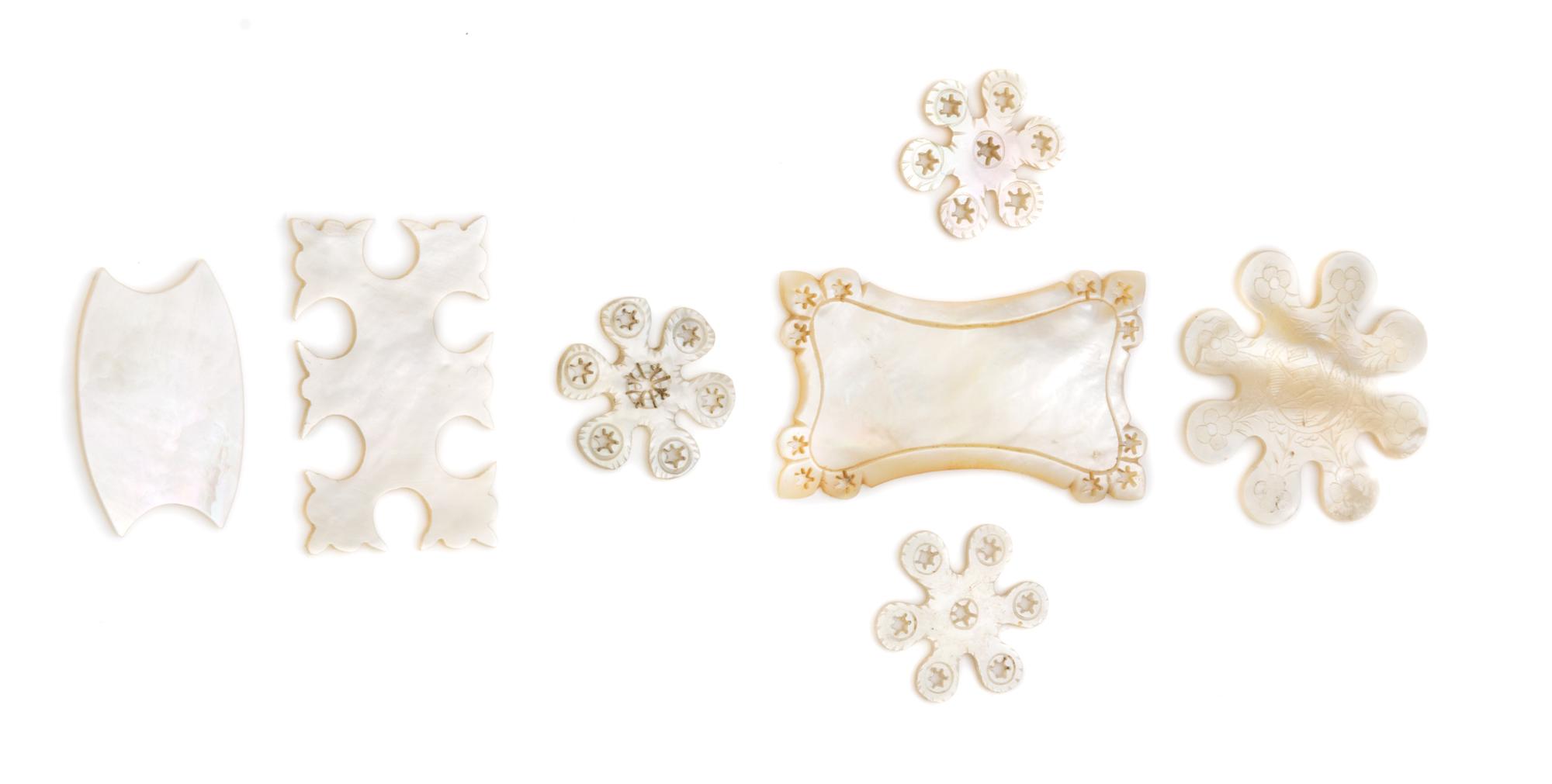 A Collection Seven of Mother-of-Pearl Thread Winders, , of various forms and sizes.