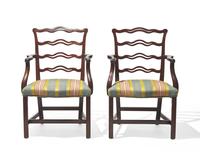 A pair of George III ribbon-back mahogany armchairs, late 18th / 19th century