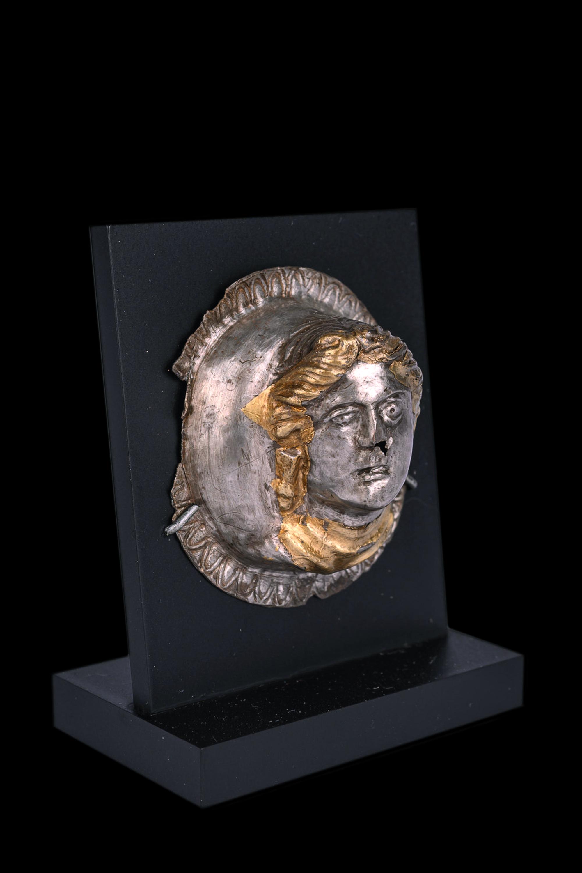 A Thracian Gilt-Silver Tondo of a Female Bust