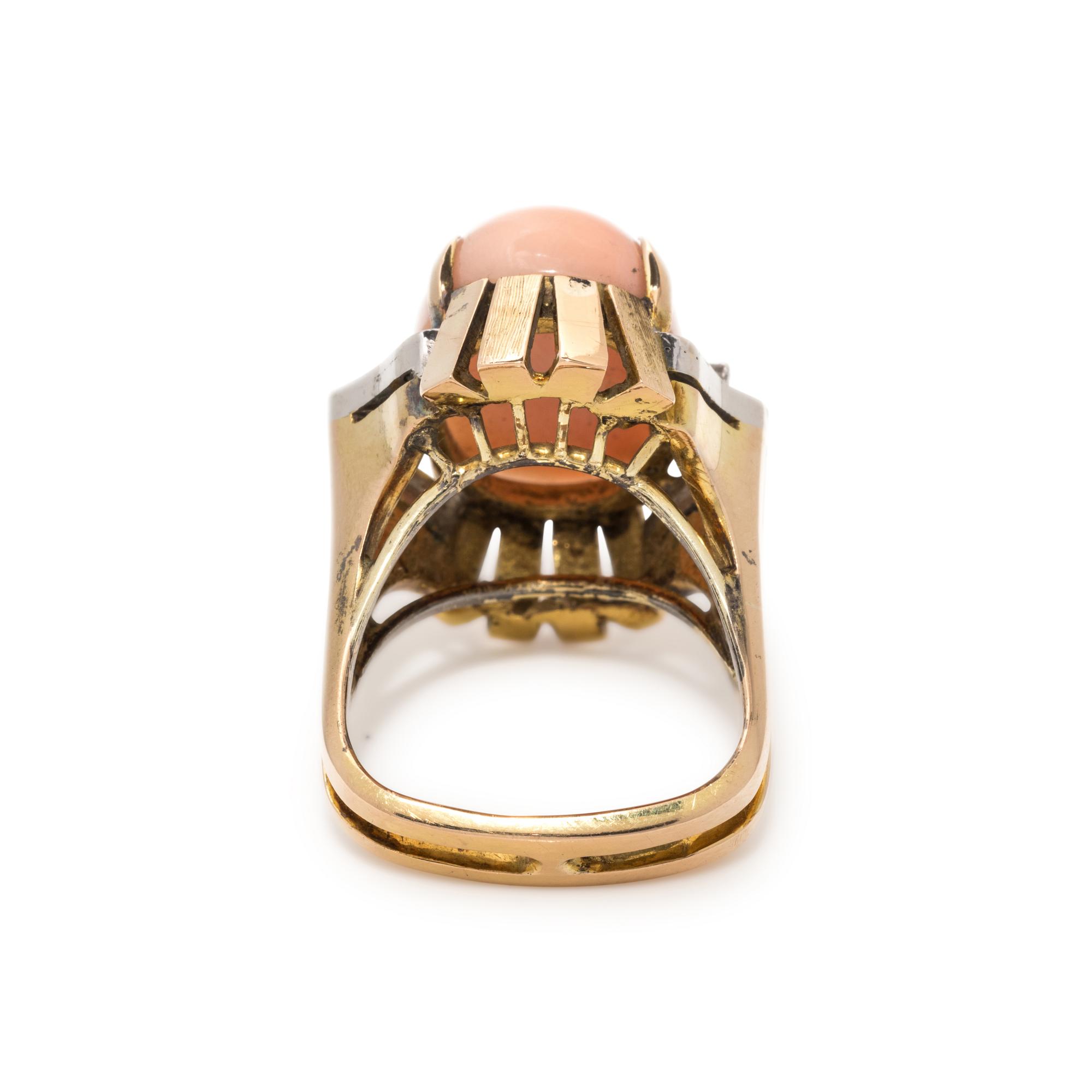 ANGEL SKIN CORAL AND DIAMOND RING