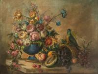 Continental School, 20th Century Two Floral Still-Lifes oil on canvas 19 x 25 inches and 18 x 24 inches.