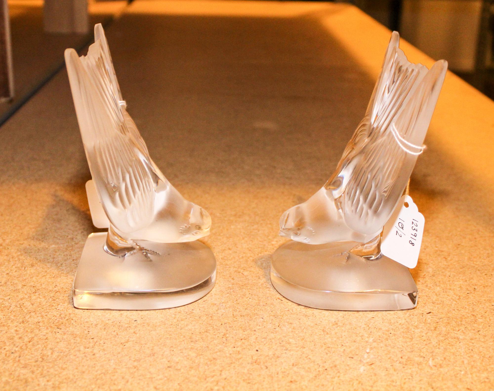 Two Lalique Bookends Height 6 1/4 inches.