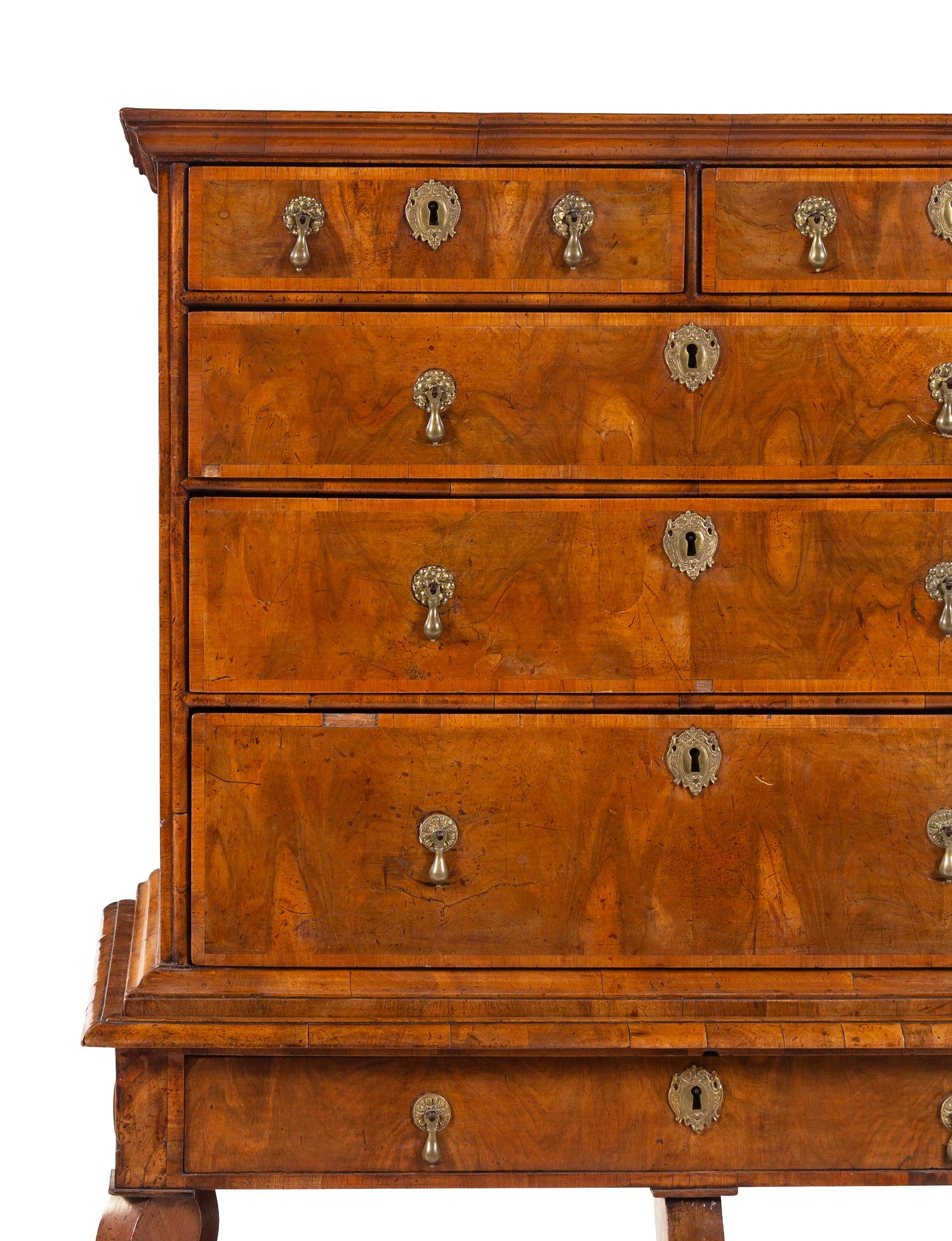 A William and Mary Burl Walnut Chest on Stand
