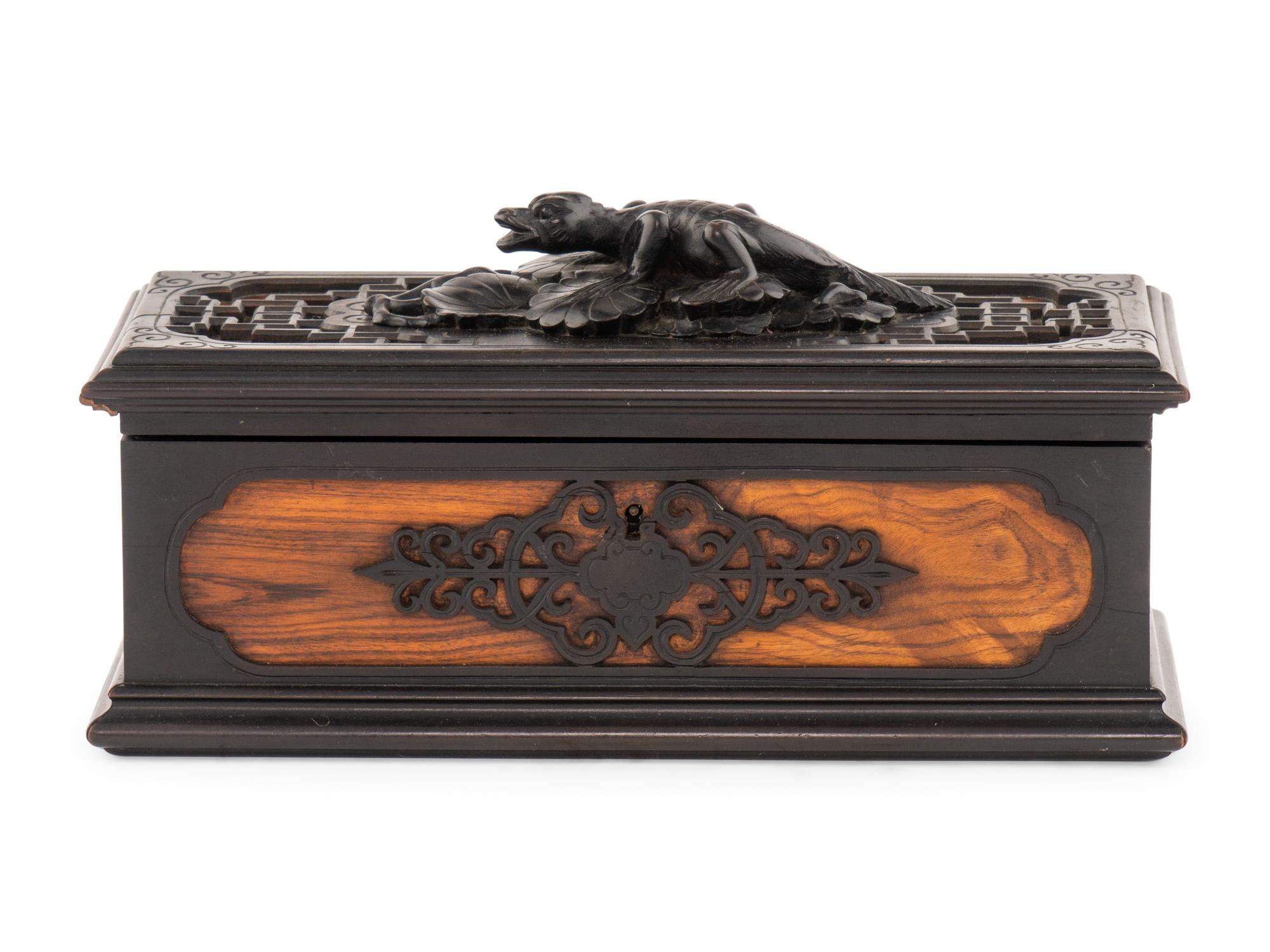 A French Japonisme Part-Ebonized Carved Rosewood Table Casket