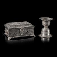 A British Colonial Style Silver Casket, and a Silver Lampstand — 殖民風格英式銀器兩件