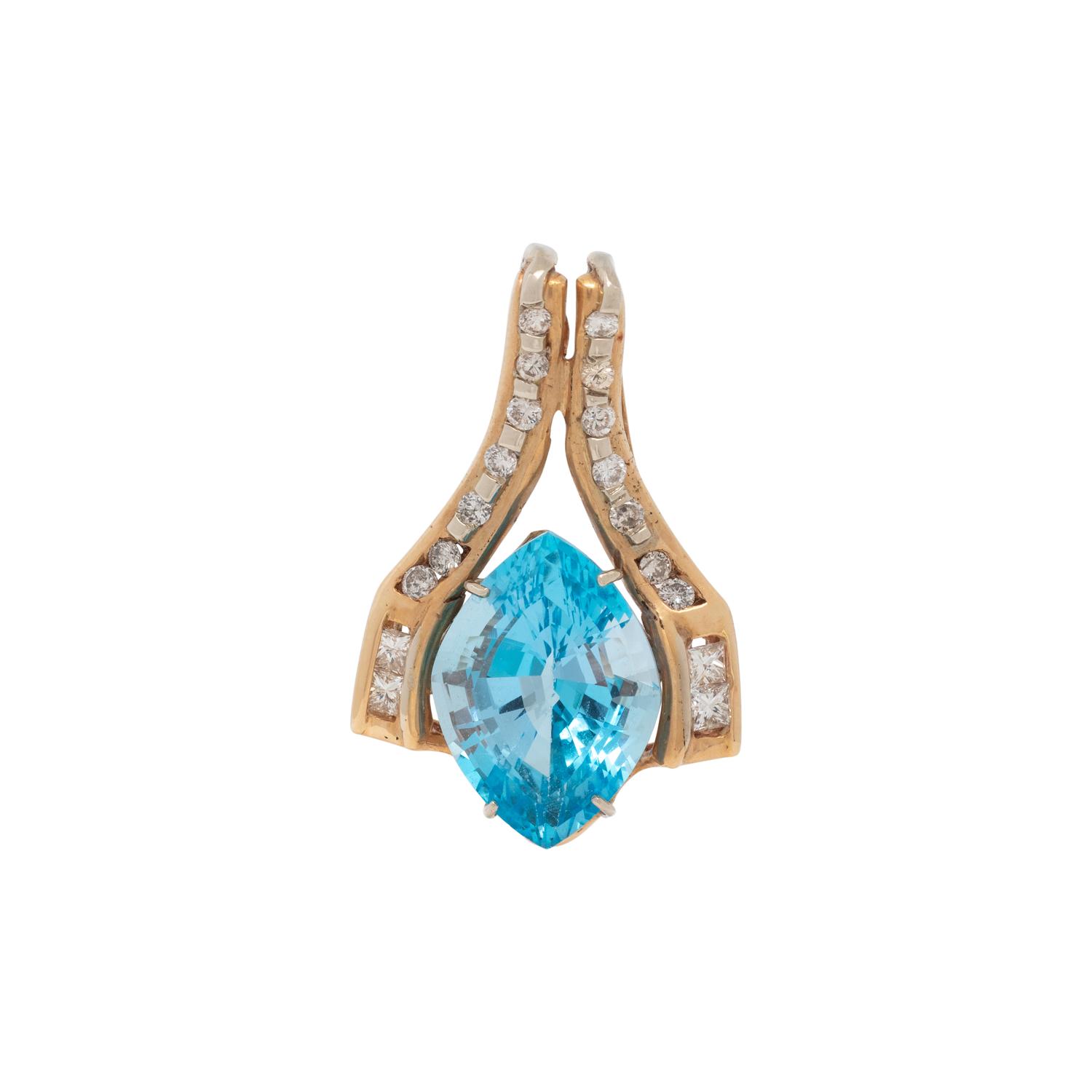 BICOLOR GOLD, BLUE TOPAZ AND DIAMOND PENDANT