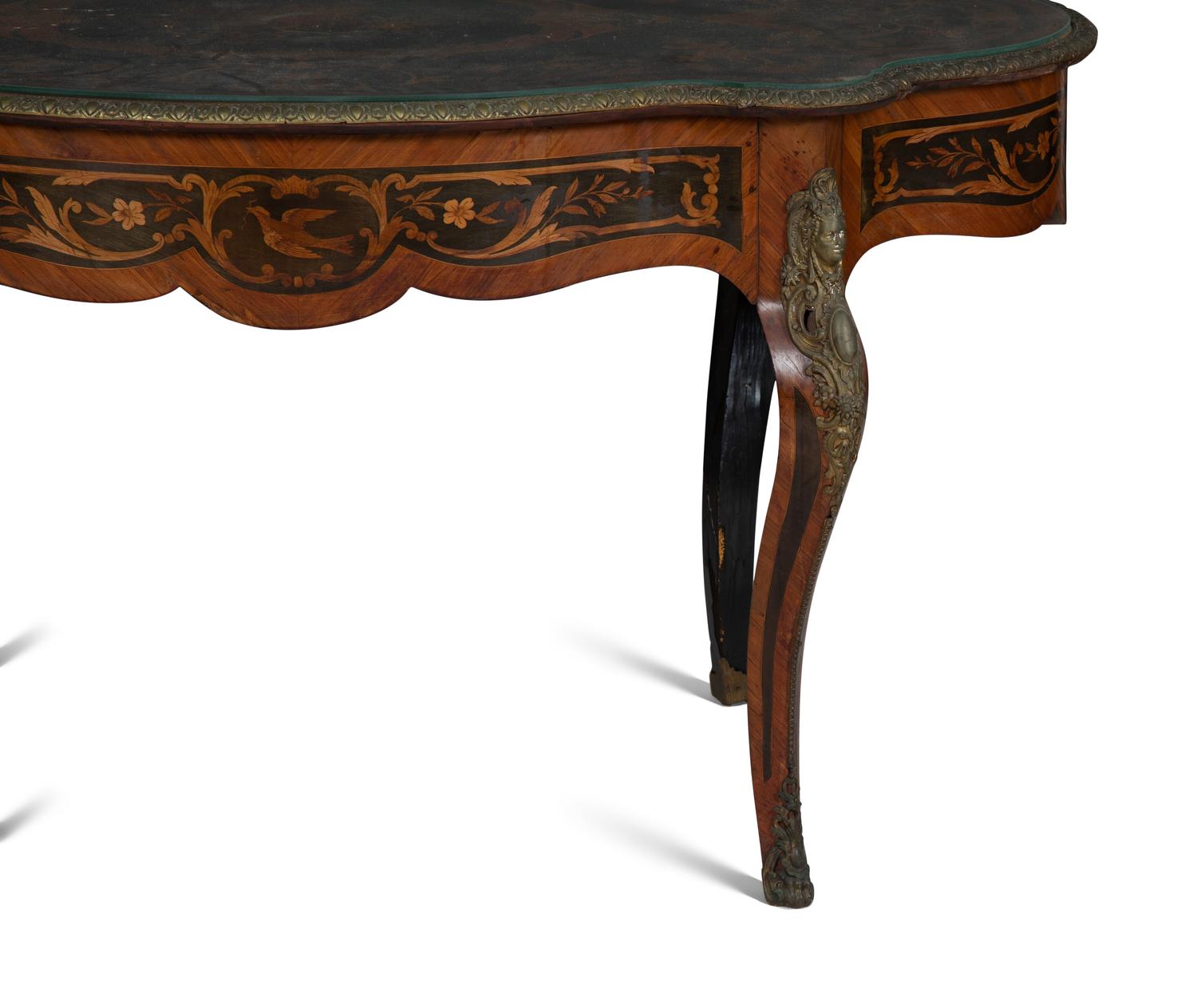 An Italian Gilt Metal Mounted Marquetry Center Table