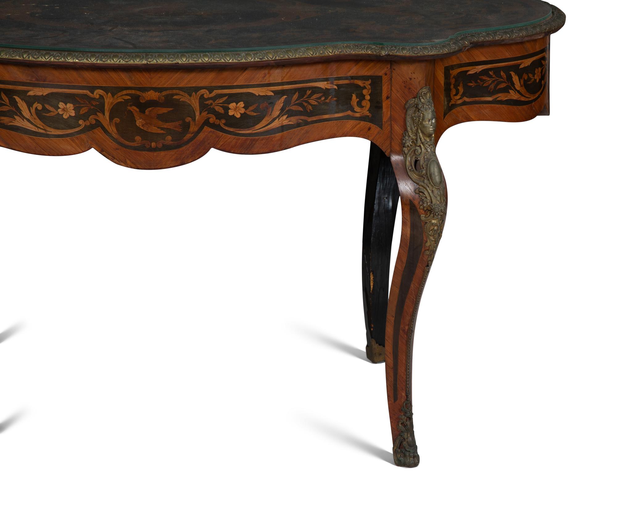 An Italian Gilt Metal Mounted Marquetry Center Table