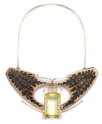 A Silver, Gold and Yellow Quartz Butterfly Motif Collar Necklace, 103.90 dwts.