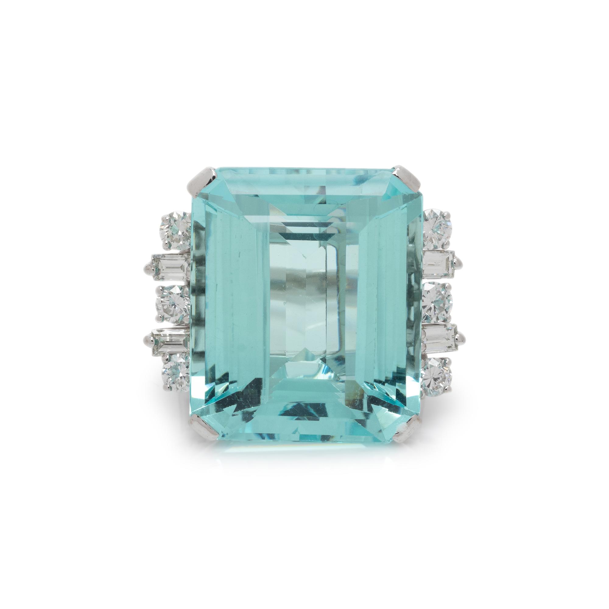 AQUAMARINE AND DIAMOND RING