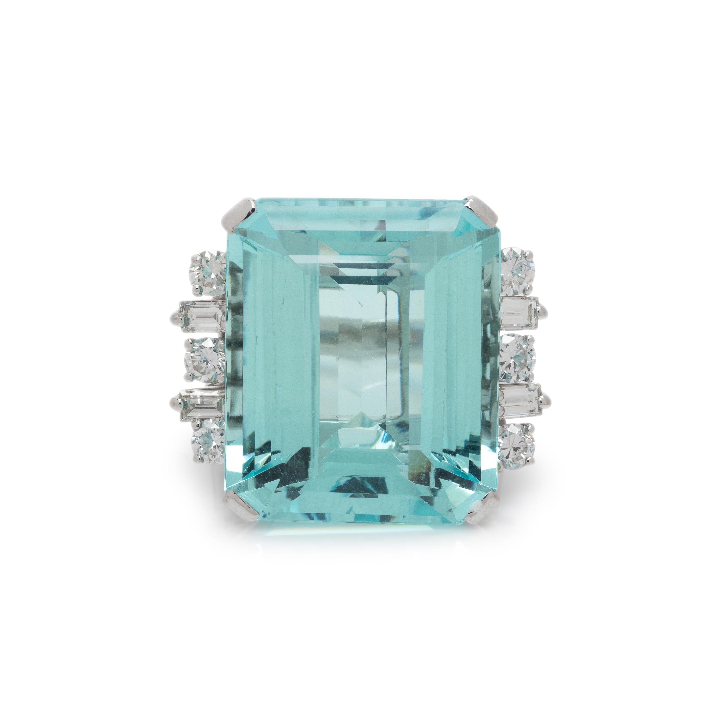 AQUAMARINE AND DIAMOND RING