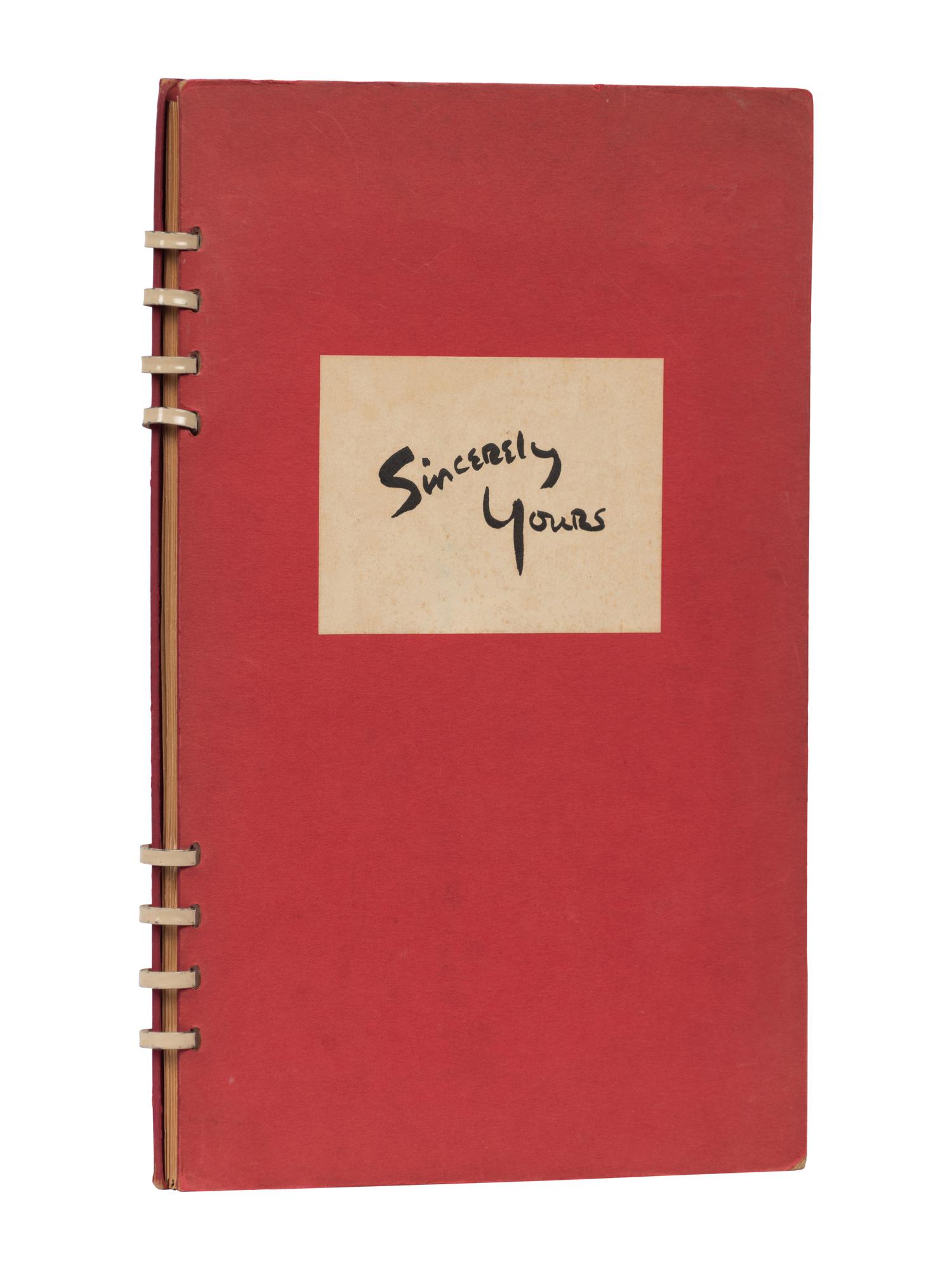 [GRABHORN PRESS]. BOARDMAN, Bess. Sincerely Yours : A Collection of Favorite Recipes of Well-Known Persons. San Francisco: The Grabhorn Press, 1942.