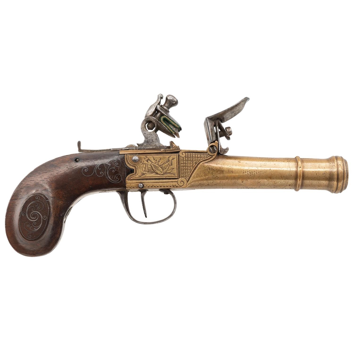 Continental Box Lock Flint Brass Cannon Barrel Pocket Pistol