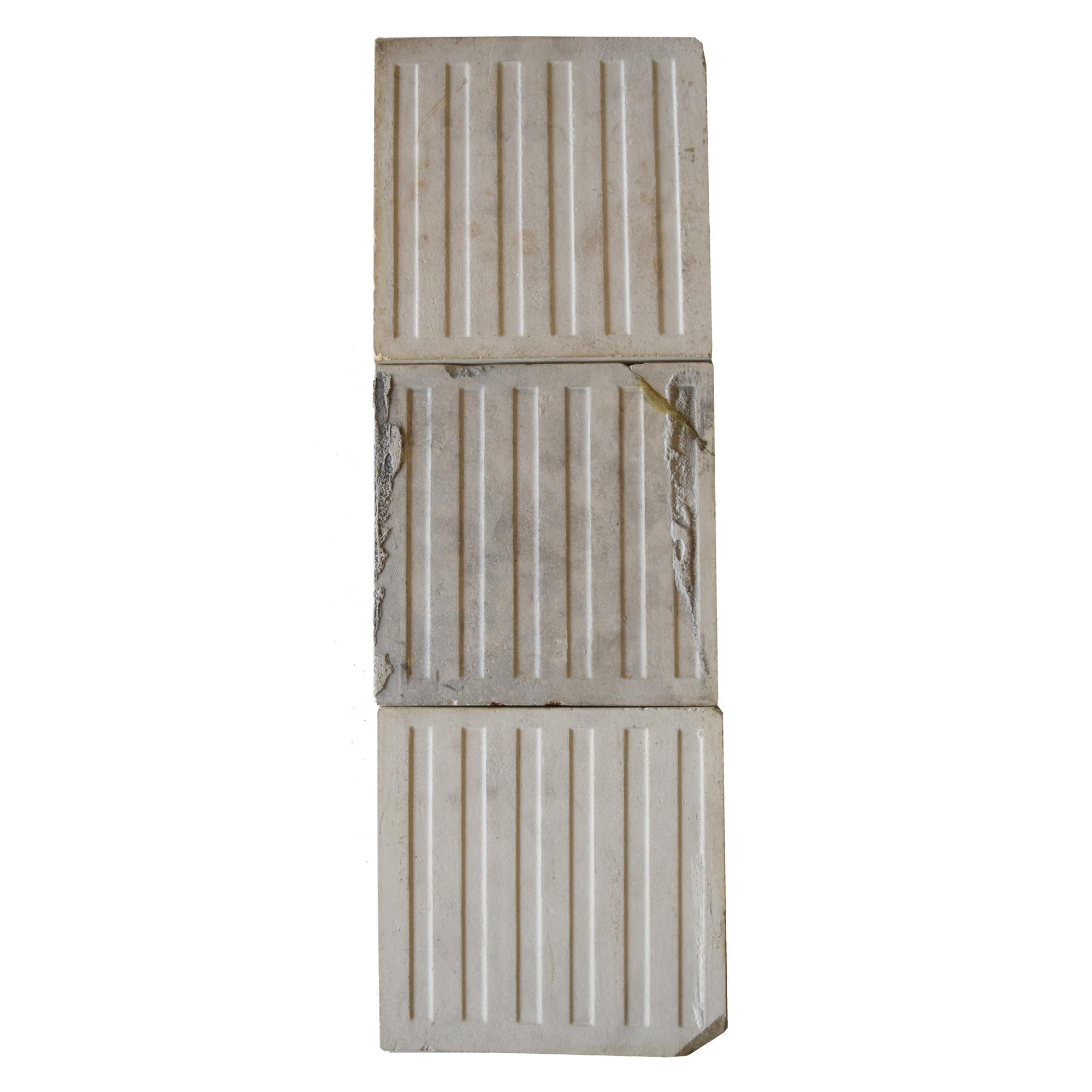 A Three Piece Glazed Ceramic Tile Set by Hamilton Tile Works 6" W x 1" D x 18" H — United States, 19th Century