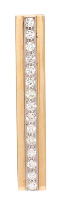 A Bicolor Gold and Diamond Pendant, 13.10 dwts.