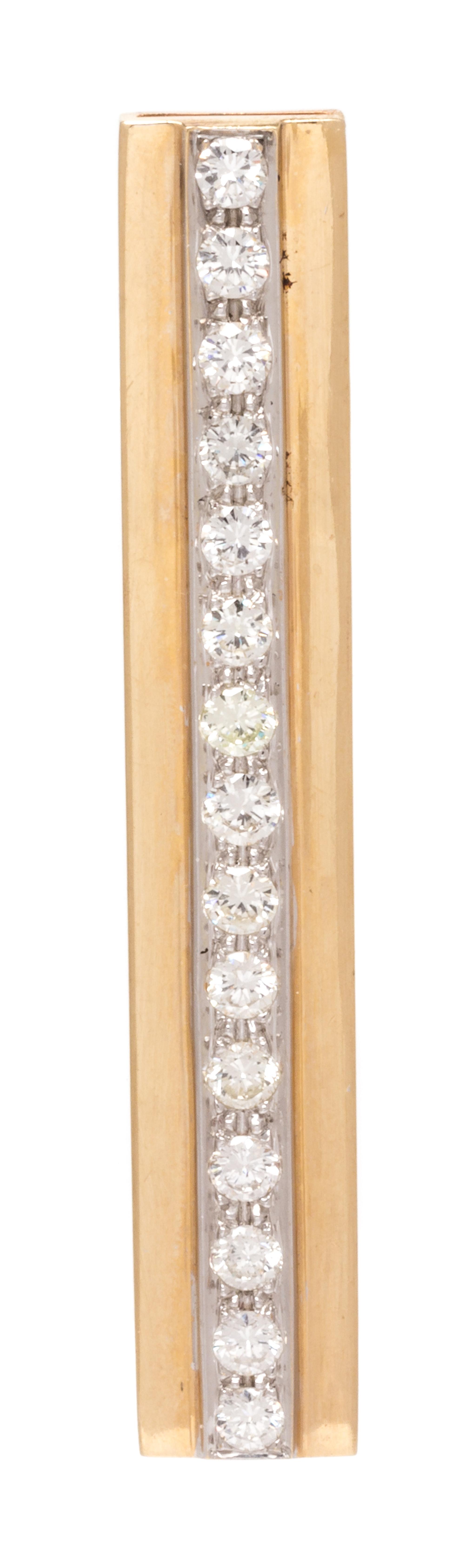A Bicolor Gold and Diamond Pendant, 13.10 dwts.