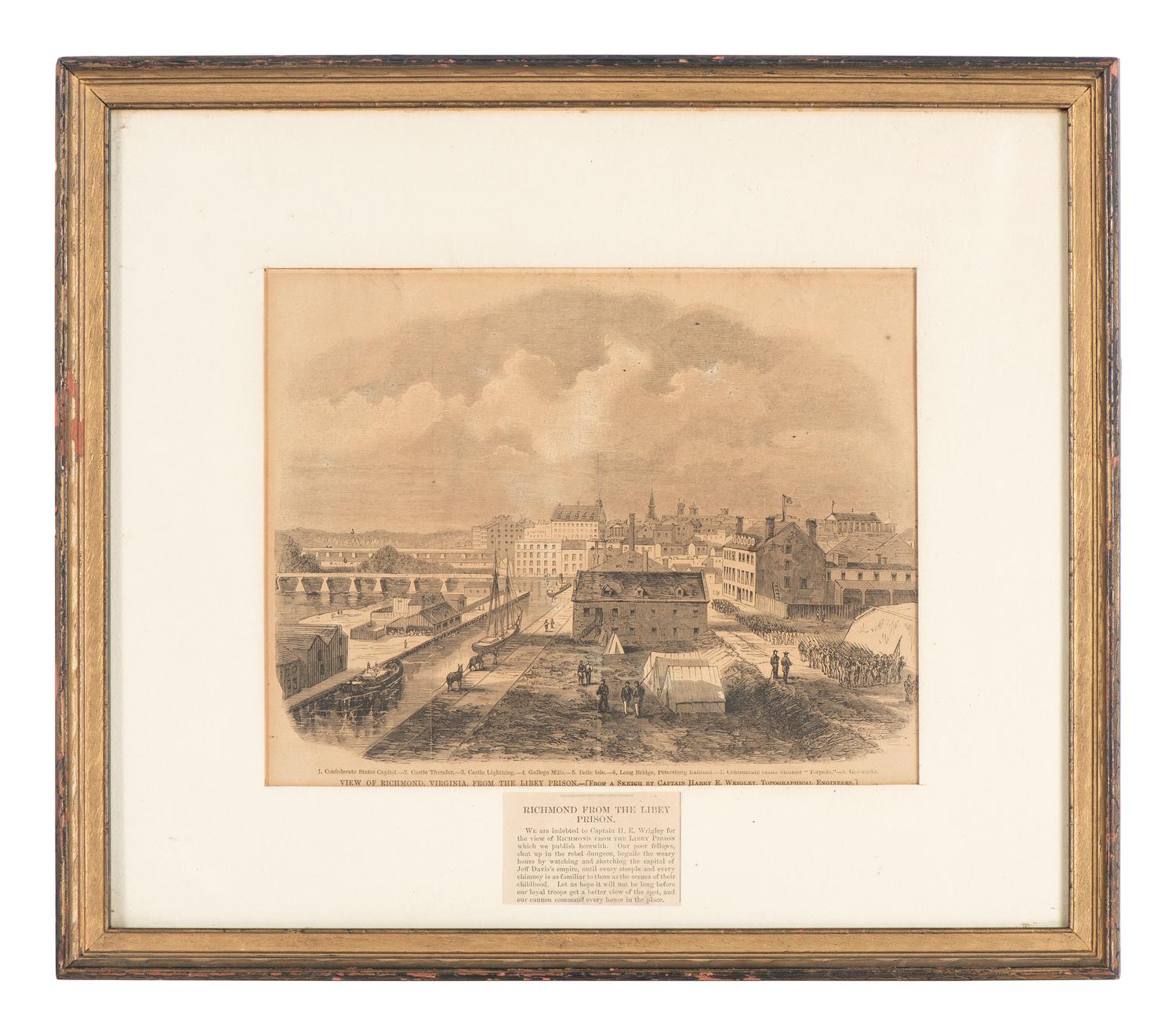 [CIVIL WAR]. 8 framed prints related to Libby Prison, Andersonville, and the trial of Henry Wirz.
