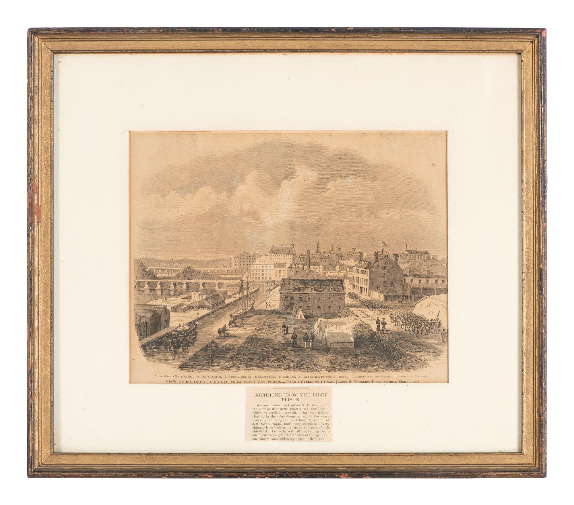 [CIVIL WAR]. 8 framed prints related to Libby Prison, Andersonville, and the trial of Henry Wirz.