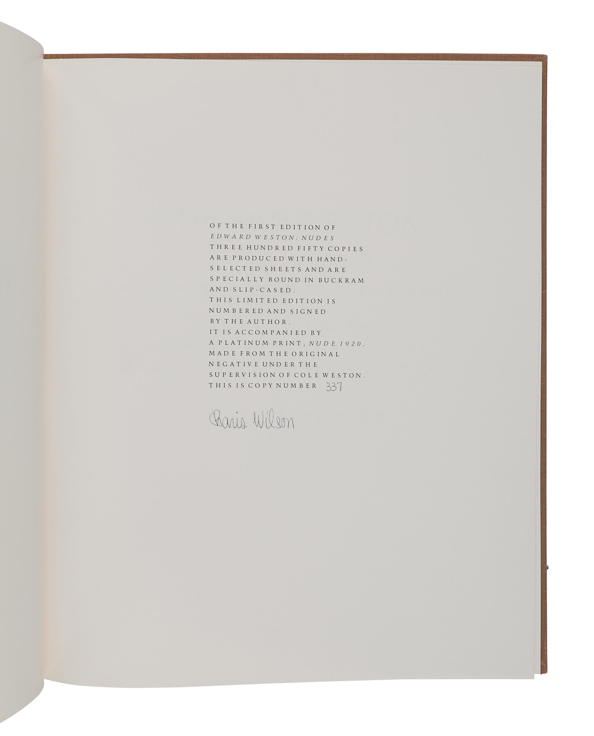 [WESTON, Edward (1886-1958)]. -- WILSON, Charis (1914-2009). Edward Weston: Nudes. New York: Aperture, 1977.