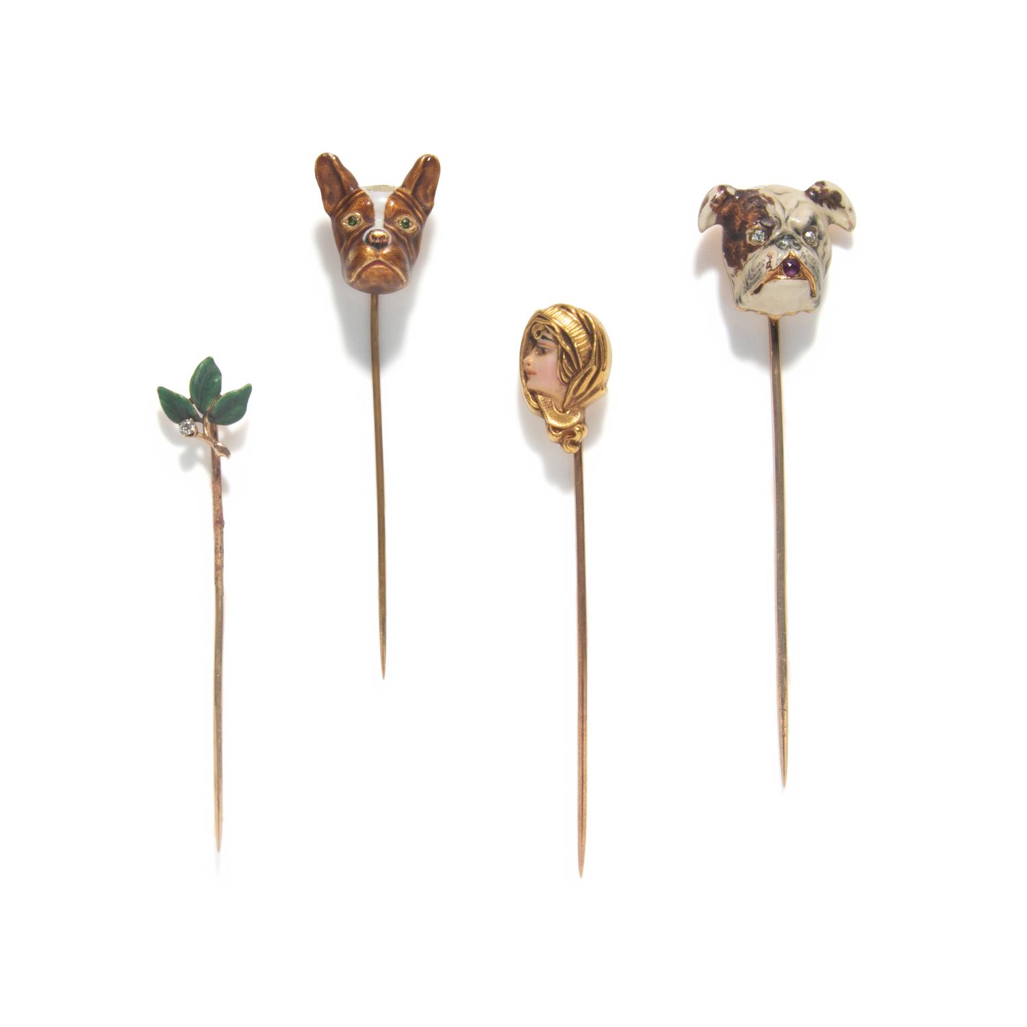 ANTIQUE, COLLECTION OF ENAMEL STICK PINS