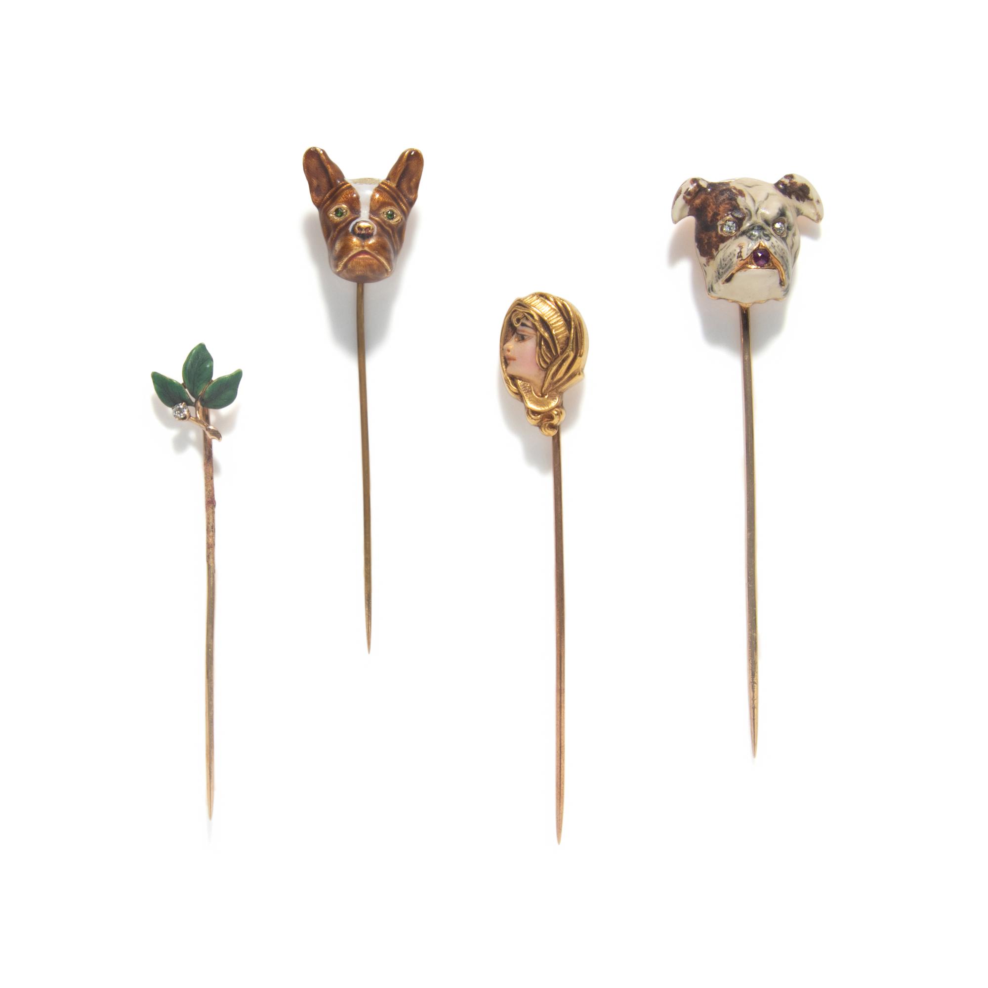 ANTIQUE, COLLECTION OF ENAMEL STICK PINS