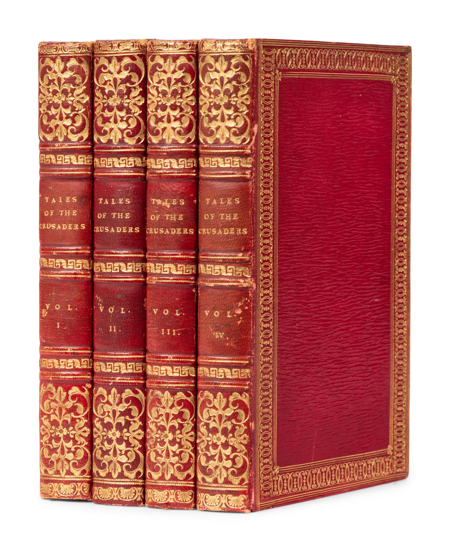 [FORE-EDGE PAINTING] – SCOTT, Walter (1771-1832). Tales of the Crusaders. – Vol. I-II, The Betrothed . – Vol. III-IV, The Talisman – Edinburgh & London: Archibald Constable and Co., Hurst, Robinson, and Co., 1825.