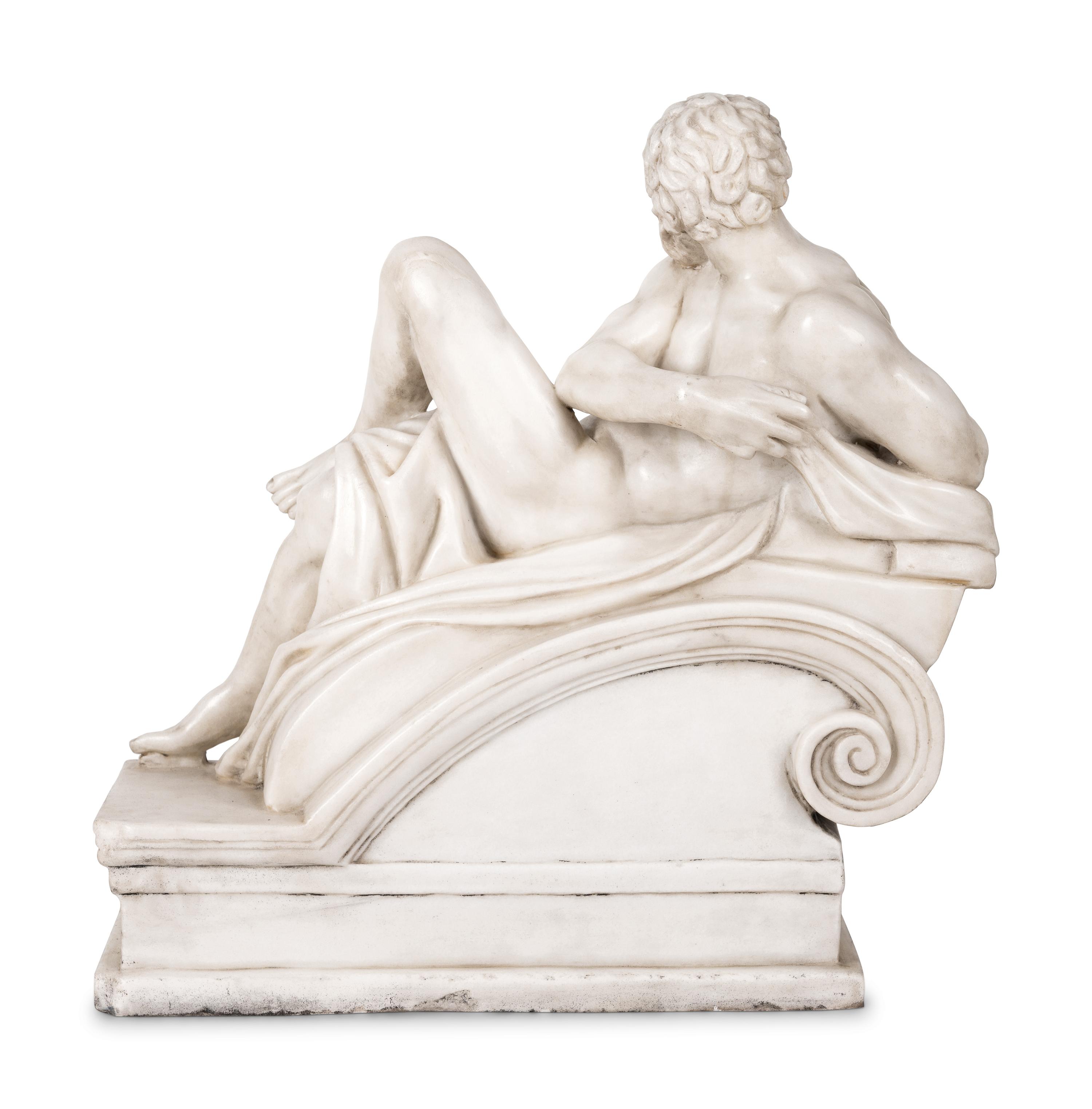 A Carved Marble Figure of Day , After Michelangelo from the Tomb of Lorenzo de' Medici