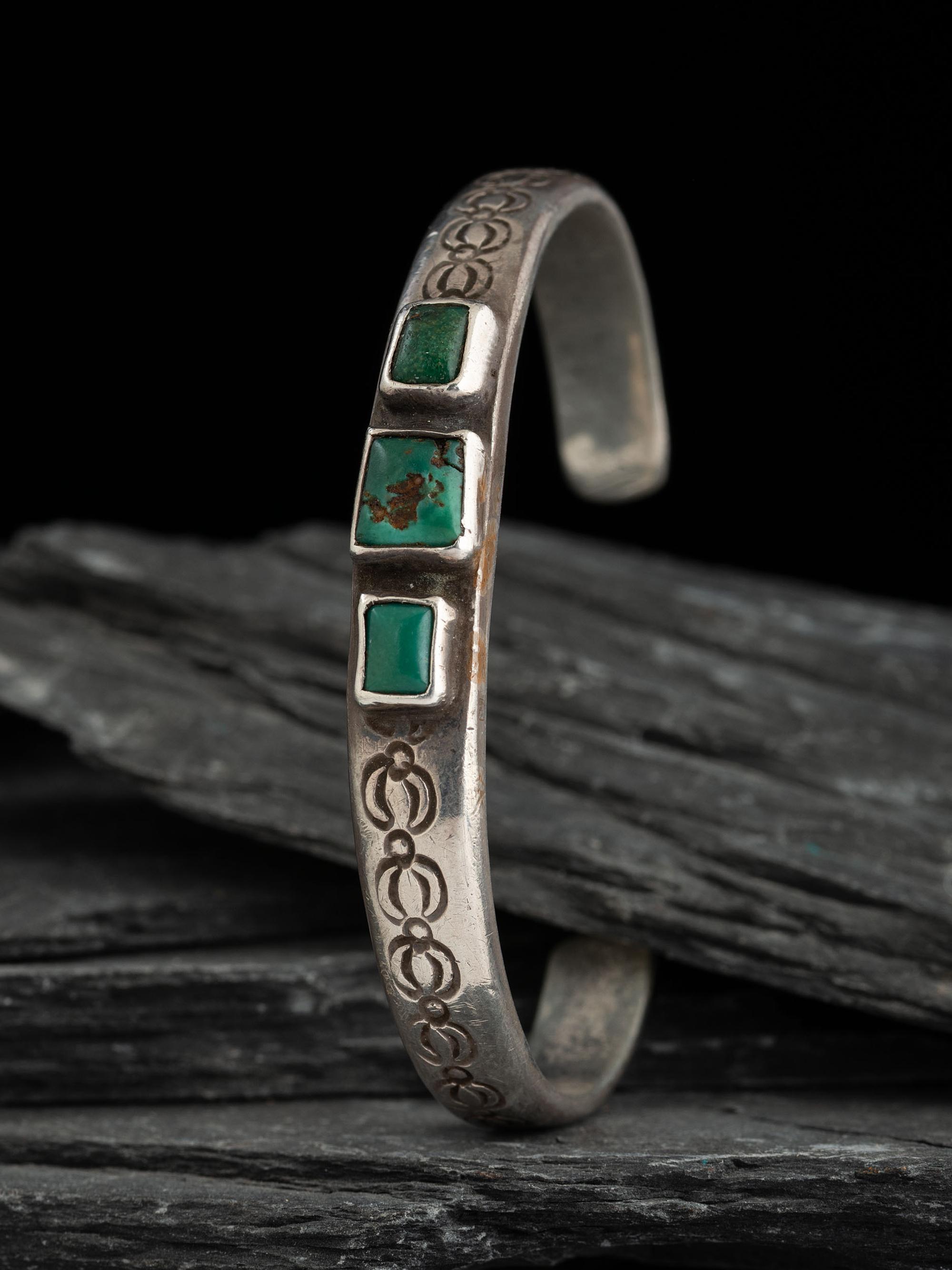 Navajo Ingot and Turquoise Cuff Bracelet