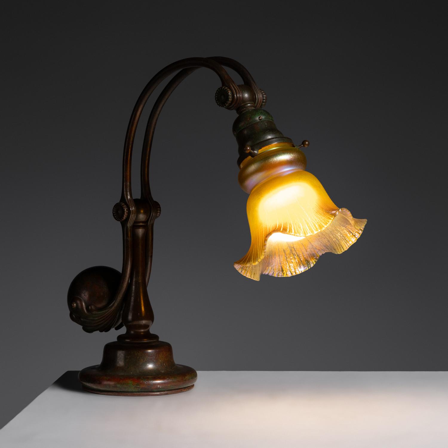 Counter Balance Table Lamp, model 417 with Quezal Shade Tiffany Studios, USA