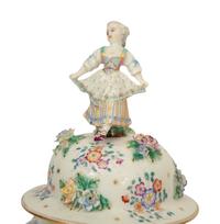A Pair of Meissen Porcelain Covered Jars with Figural Finials