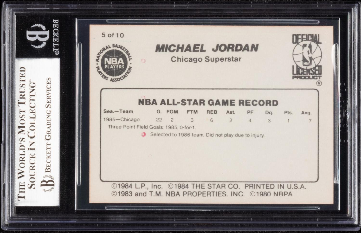 A 1986 Michael Jordan Star Set 1985 All Star Card No. 5 (BGS 8.5)